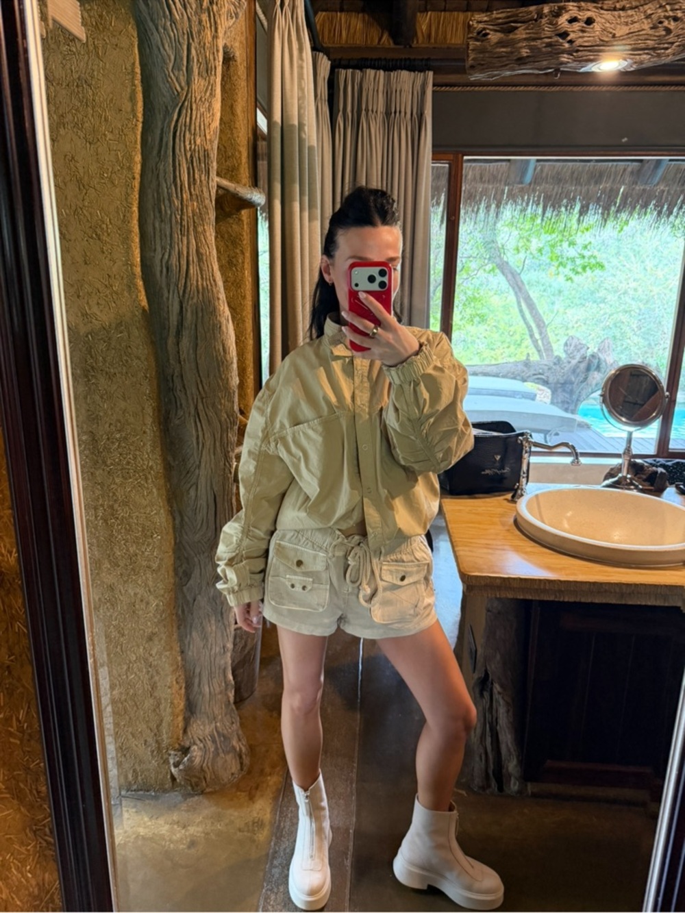 Free People Beige Cargo Drawstring Short